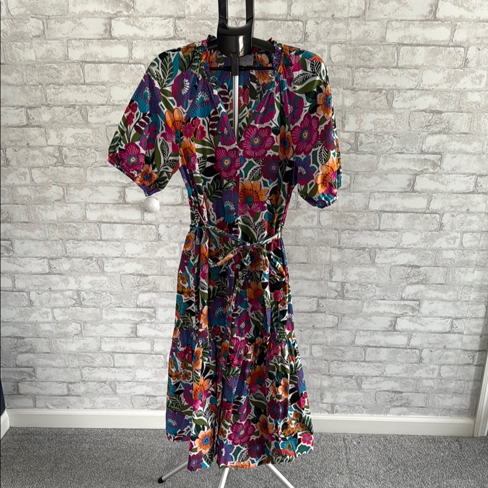 Sugarlips Multicolor Floral Midi Dress - Purple, Pink, Orange, Green, Blue